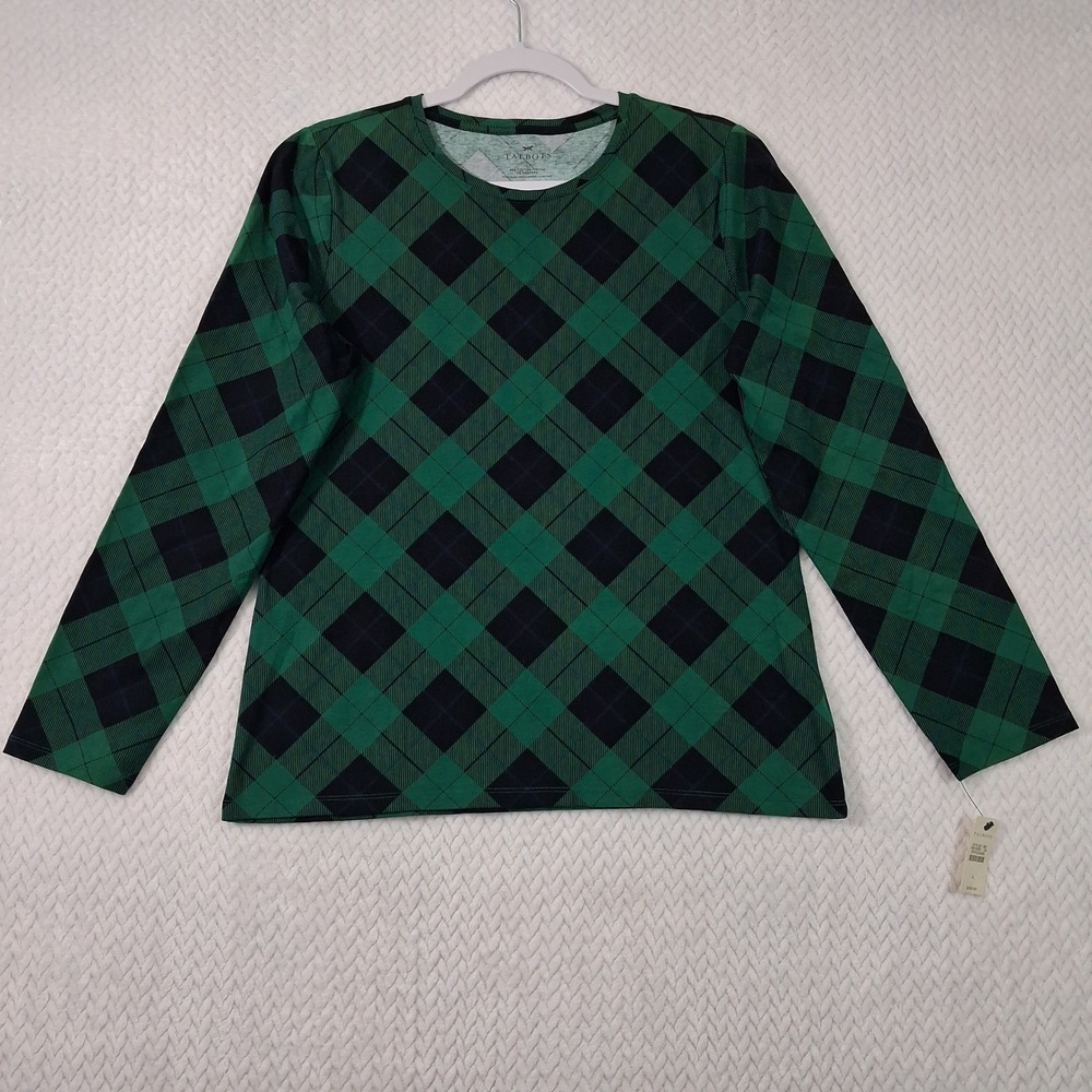 Talbots Plaid Long Sleeve Top Womens Large Green